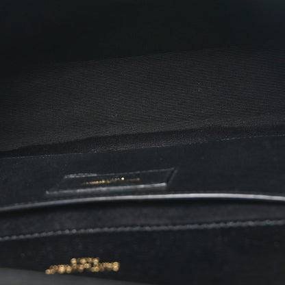 Saint Laurent Grain De Poudre Textured Mixed Matelasse Triquilt Medium Monogram Satchel Black 5 of 10