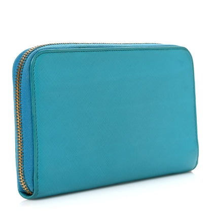 Prada Saffiano Metal Zip Around Wallet Blue 3 of 8
