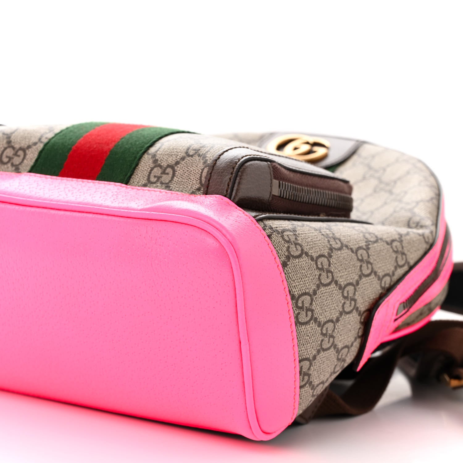 Gucci GG Supreme Monogram Textured Dollar Calfskin Web Small Ophidia Day Backpack Beige Ebony Fluorescent Fuchsia 10 of 10