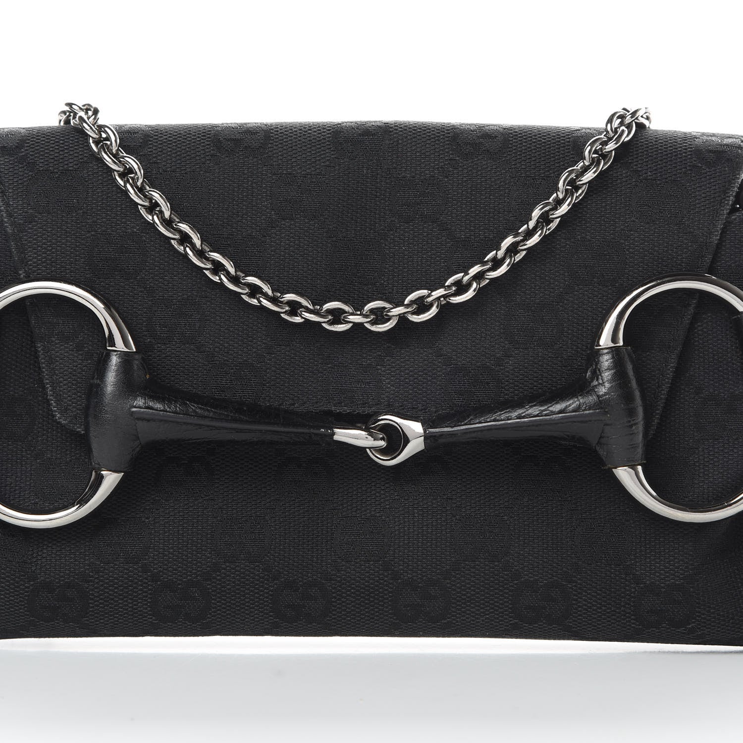 Gucci Monogram Horsebit Chain Clutch Black 8 of 12