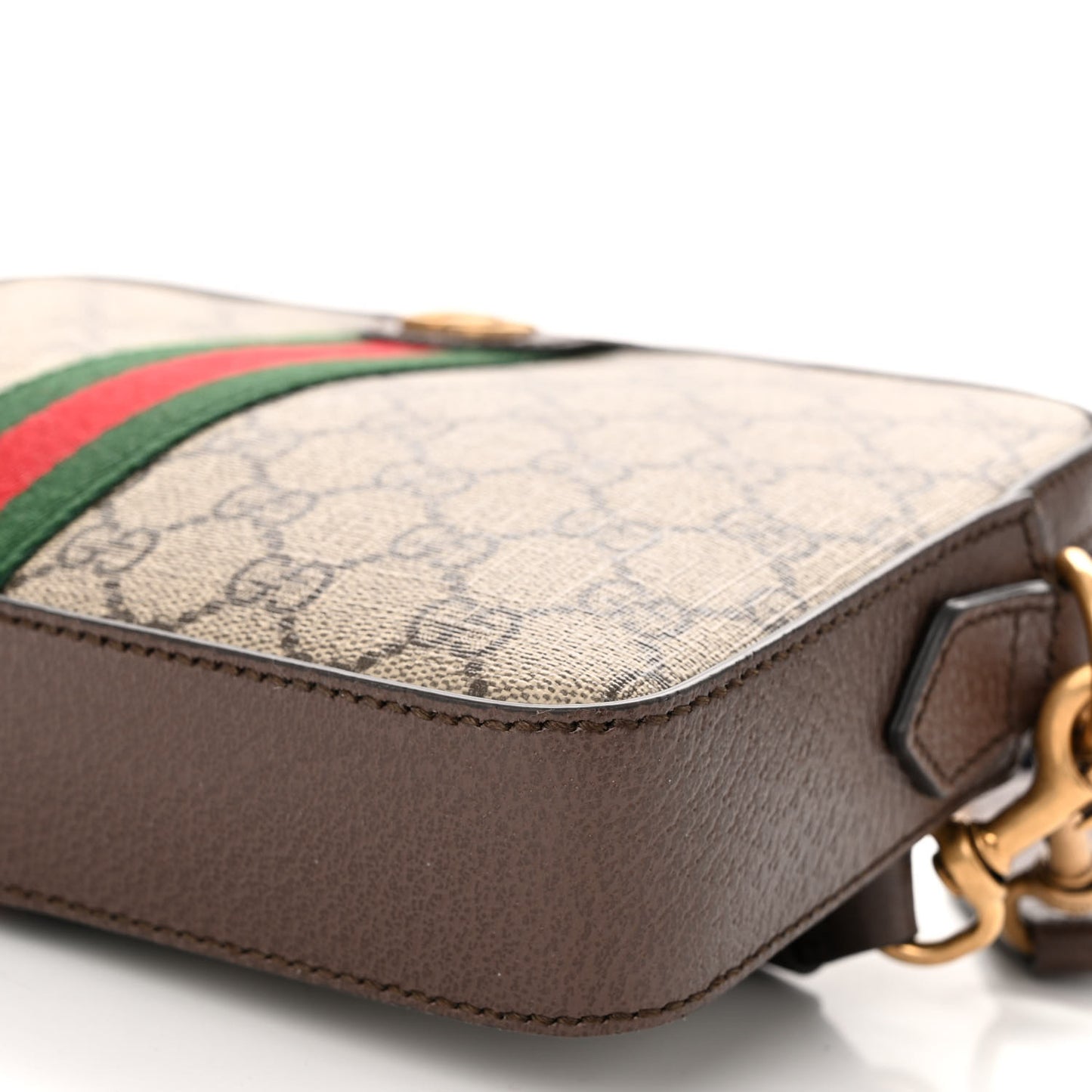 GG Supreme Monogram Textured Dollar Calfskin Web Ophidia Wristlet Shoulder Bag Beige Ebony New Acero
