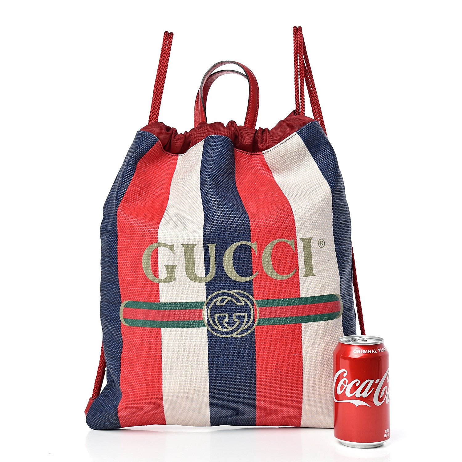 Gucci Canvas Logo Sylvie Stripe Drawstring Backpack Red 2 of 10