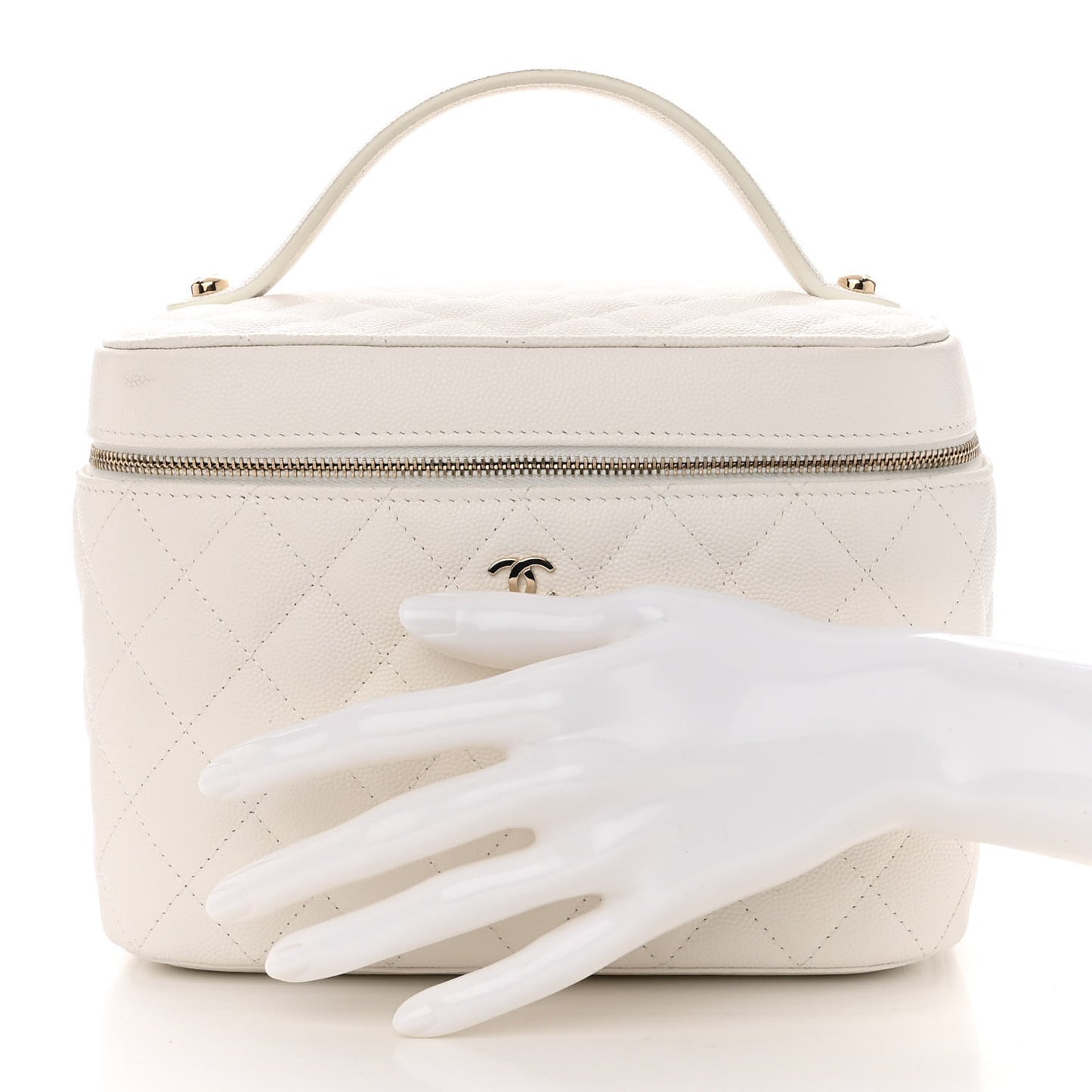 Caviar Quilted Large Vanity Pouch White