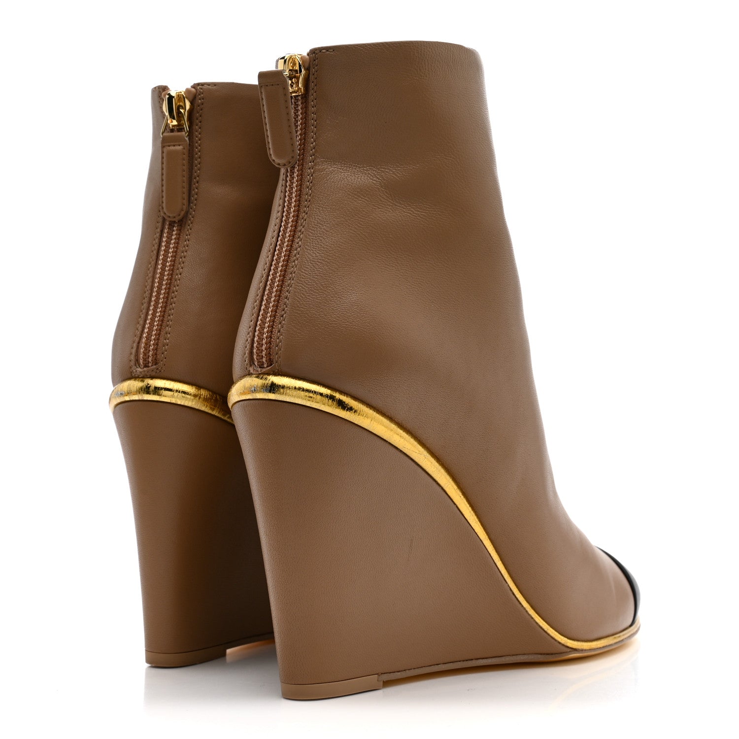 Chanel Lambskin Cap Toe Open Wedge Ankle Boots 38.5 Beige Black 4 of 10