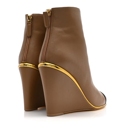 Chanel Lambskin Cap Toe Open Wedge Ankle Boots 38.5 Beige Black 4 of 10