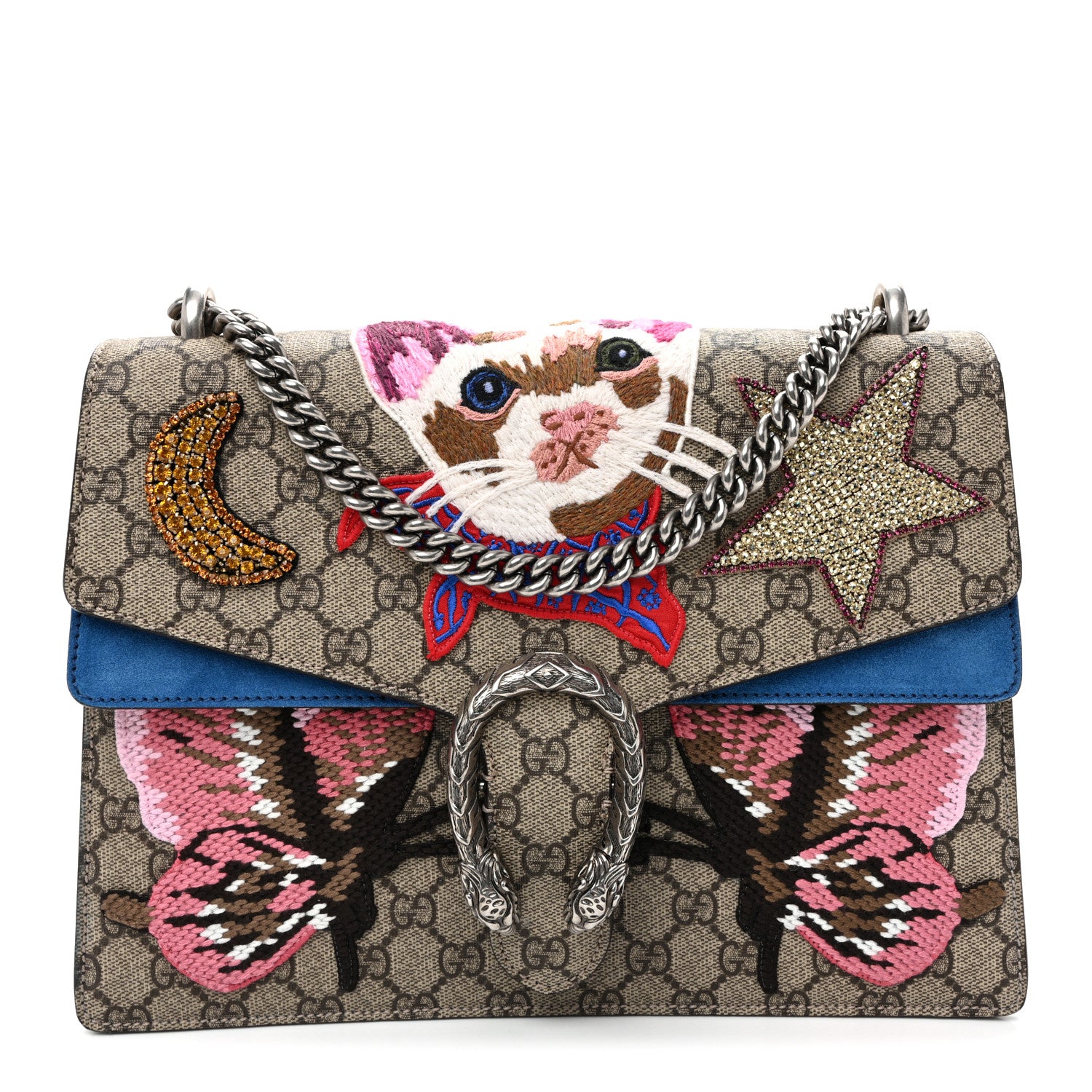 Gucci GG Supreme Monogram Embroidered Medium Dionysus Shoulder Bag Blue 1 of 12