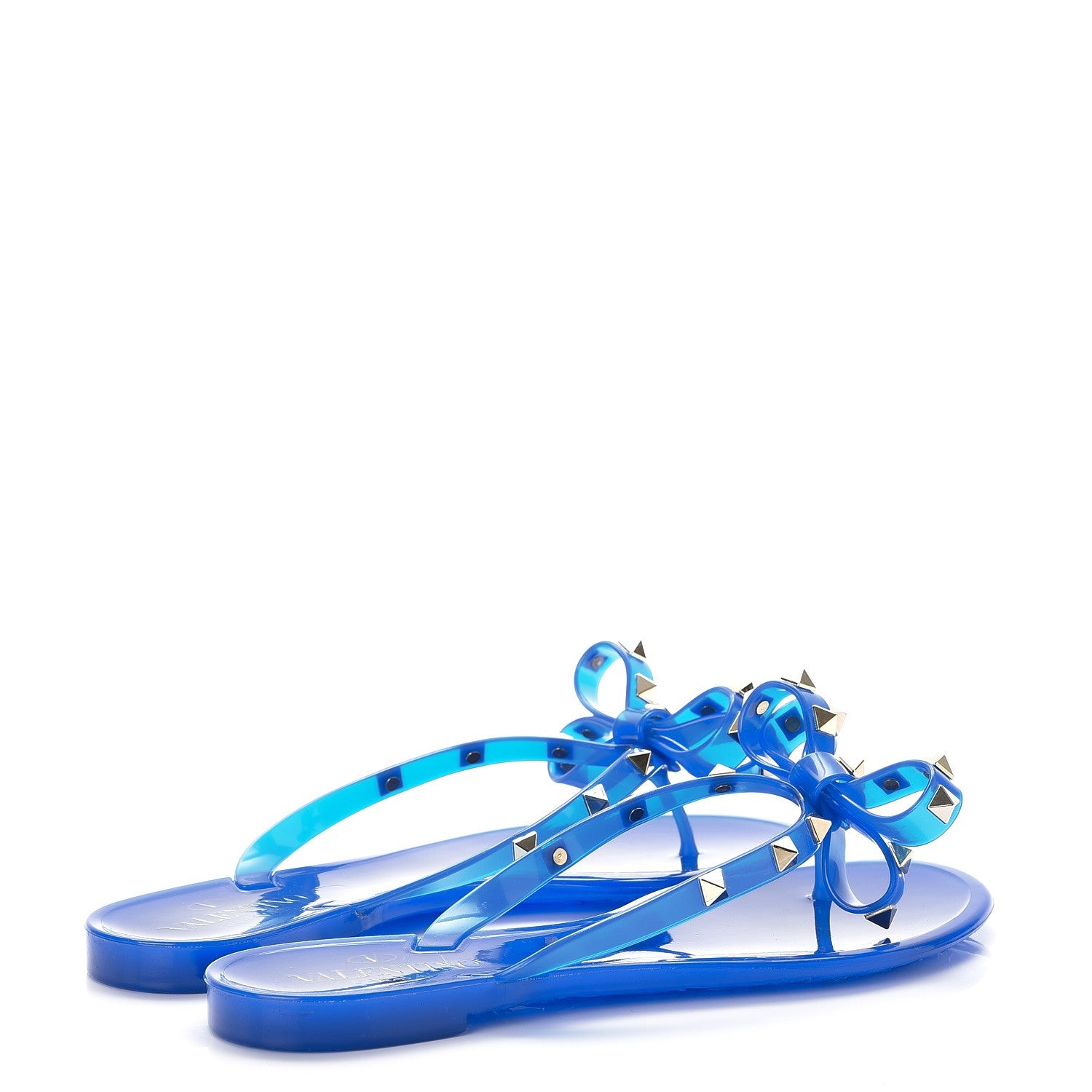 Valentino Garavani PVC Jelly Rockstud Bow Thong Sandals 37 Blue Fluo 4 of 8