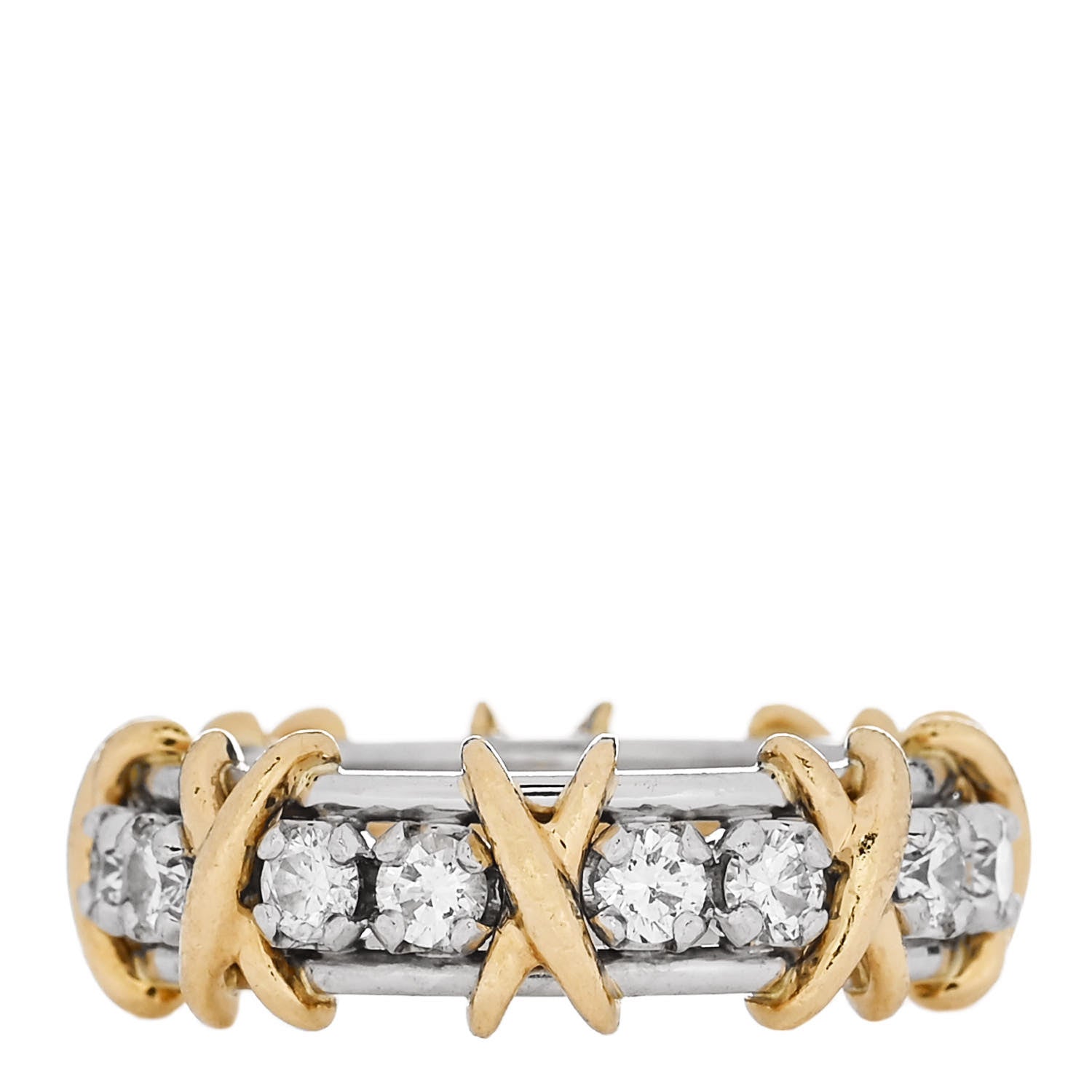 Tiffany Platinum 18K Yellow Gold Diamond Schlumberger Sixteen Stone Ring 53 6.5 1 of 5
