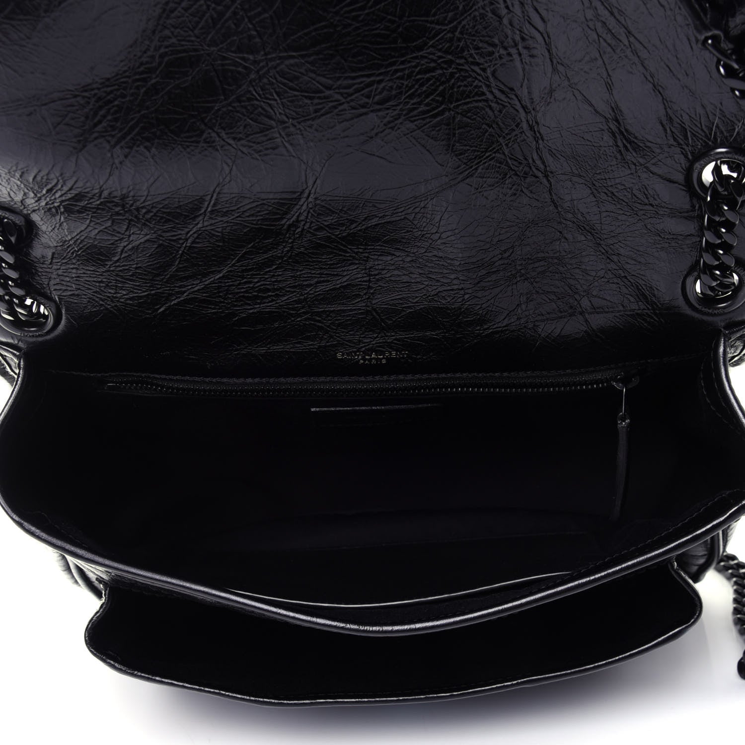 Saint Laurent Crinkled Calfskin Matelasse Monogram Medium Niki Chain Satchel Black 3 of 4