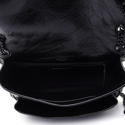 Saint Laurent Crinkled Calfskin Matelasse Monogram Medium Niki Chain Satchel Black 3 of 4