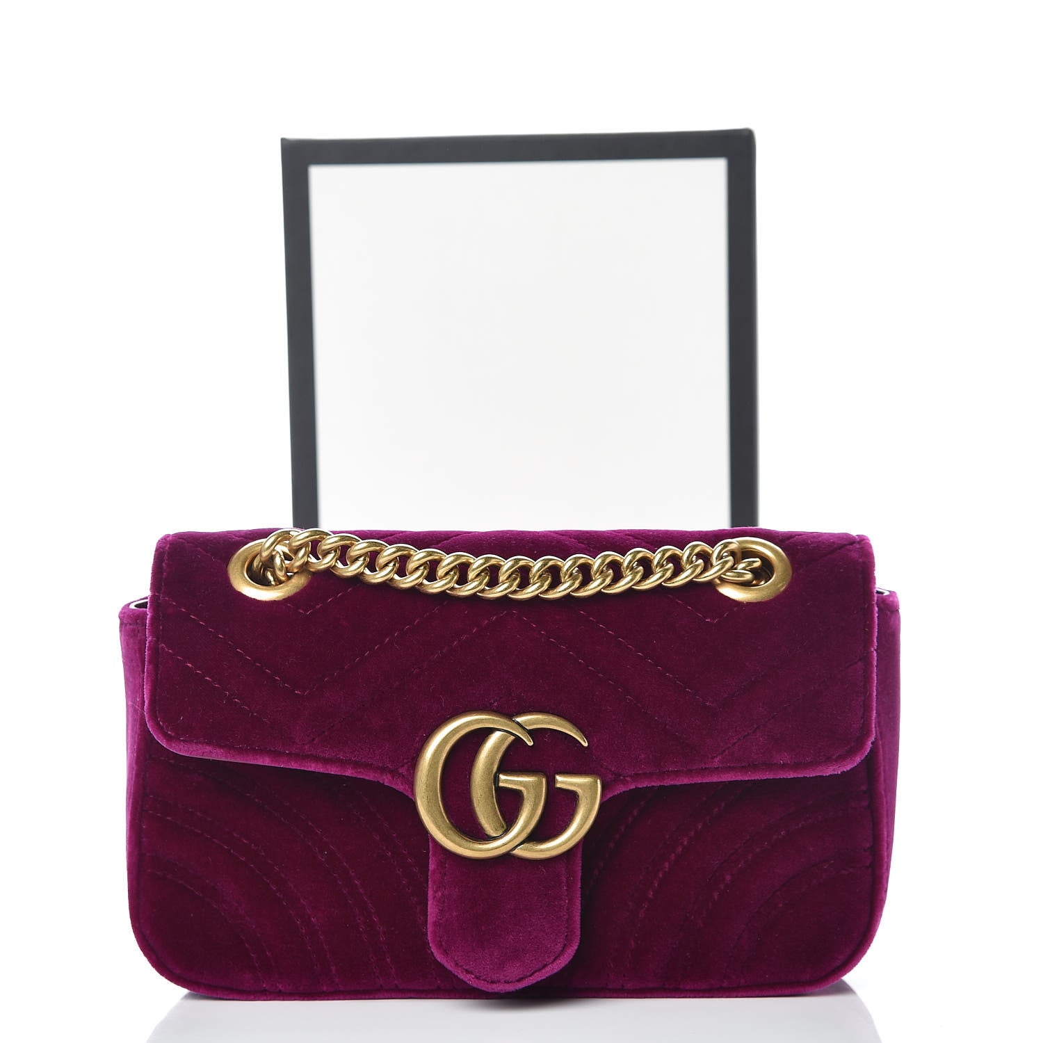 Gucci Velvet Matelasse Mini GG Marmont Shoulder Bag Fuchsia Violet Cyclamen 10 of 10