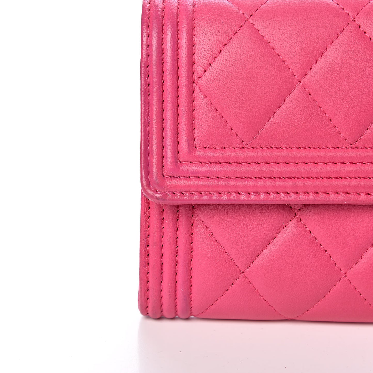Lambskin Quilted Boy Flap Wallet Fuchsia