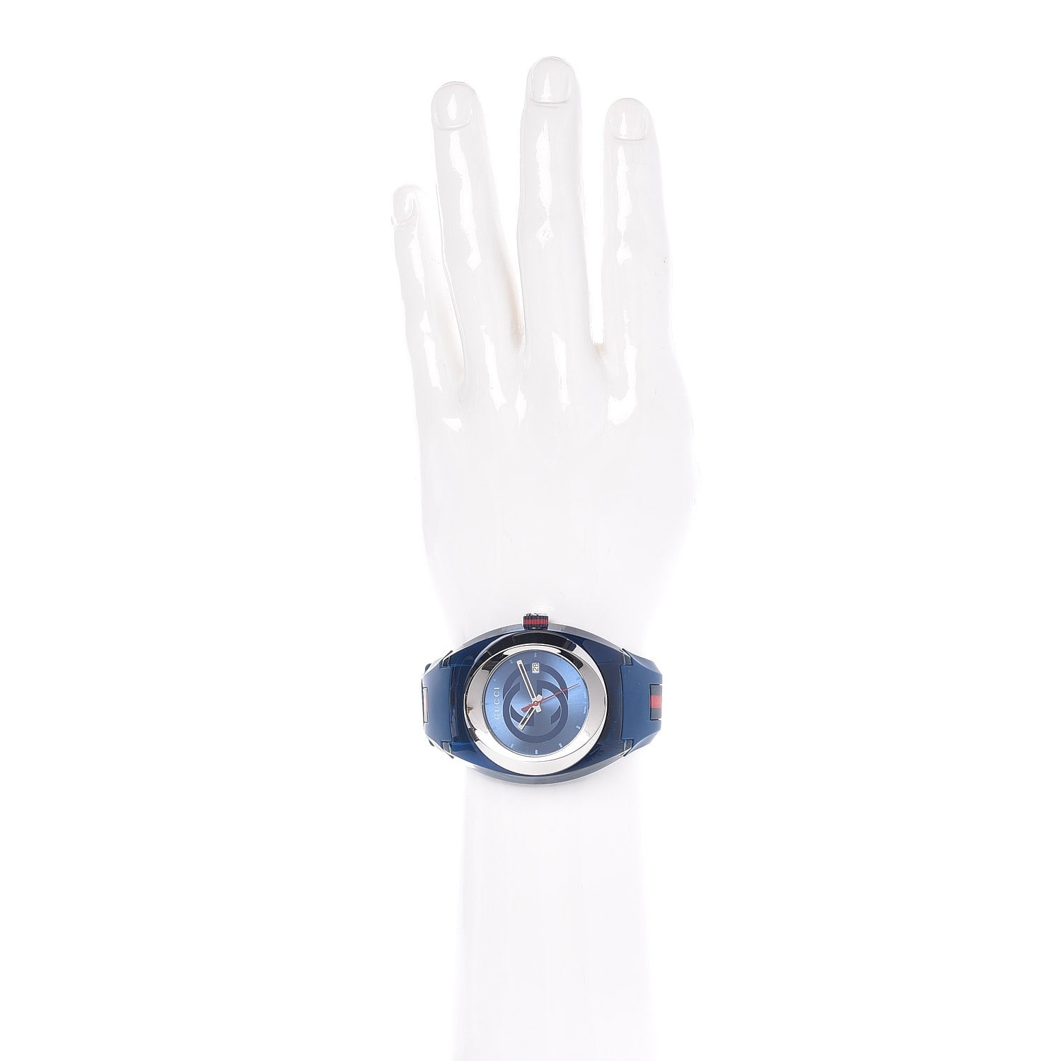 Gucci Stainless Steel Rubber 46mm Sync Web Quartz Watch Blue 2 of 7