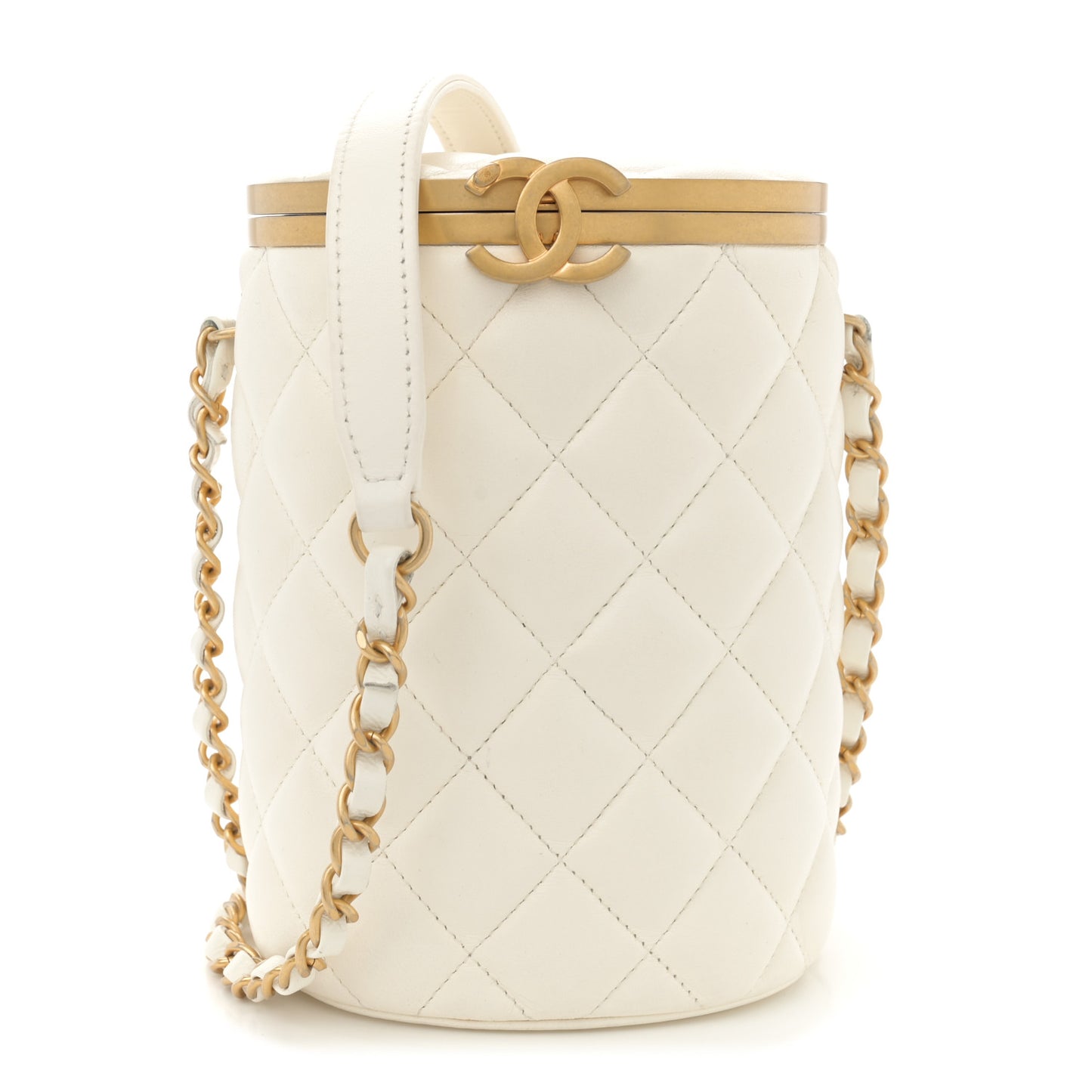 Lambskin Quilted Crown Box Bag White