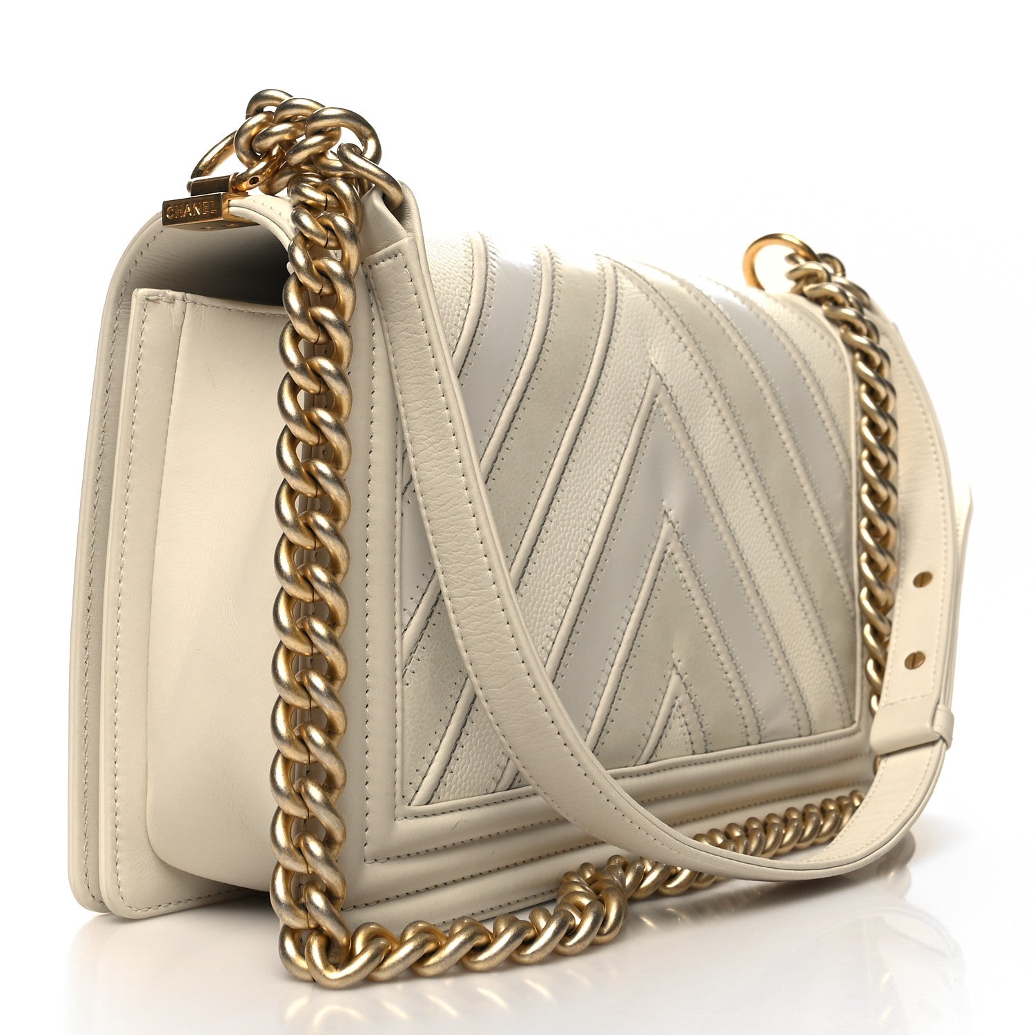 Chanel Caviar Suede Calfskin Chevron New Medium Boy Flap White 3 of 10