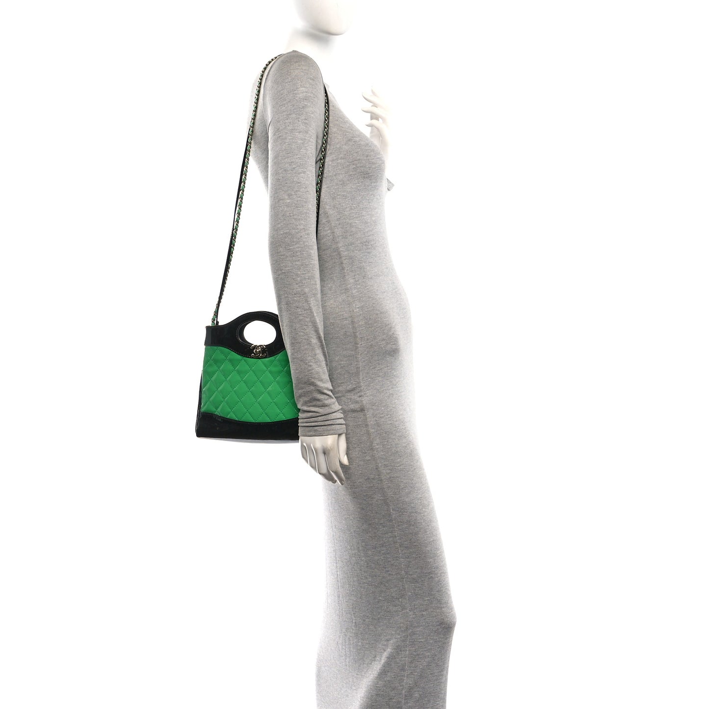 Patent Calfskin Quilted Mini 31 Shopping Bag Green Black