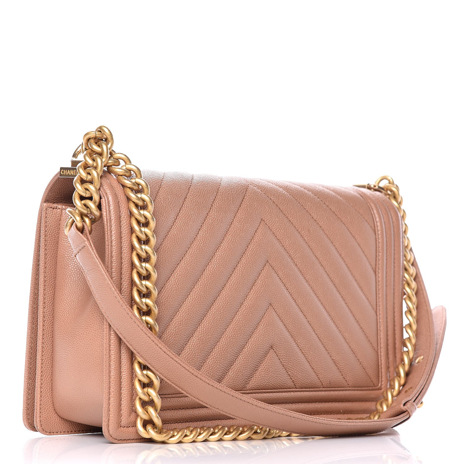 Chanel Caviar Chevron Quilted New Medium Boy Flap Light Brown 3 of 11