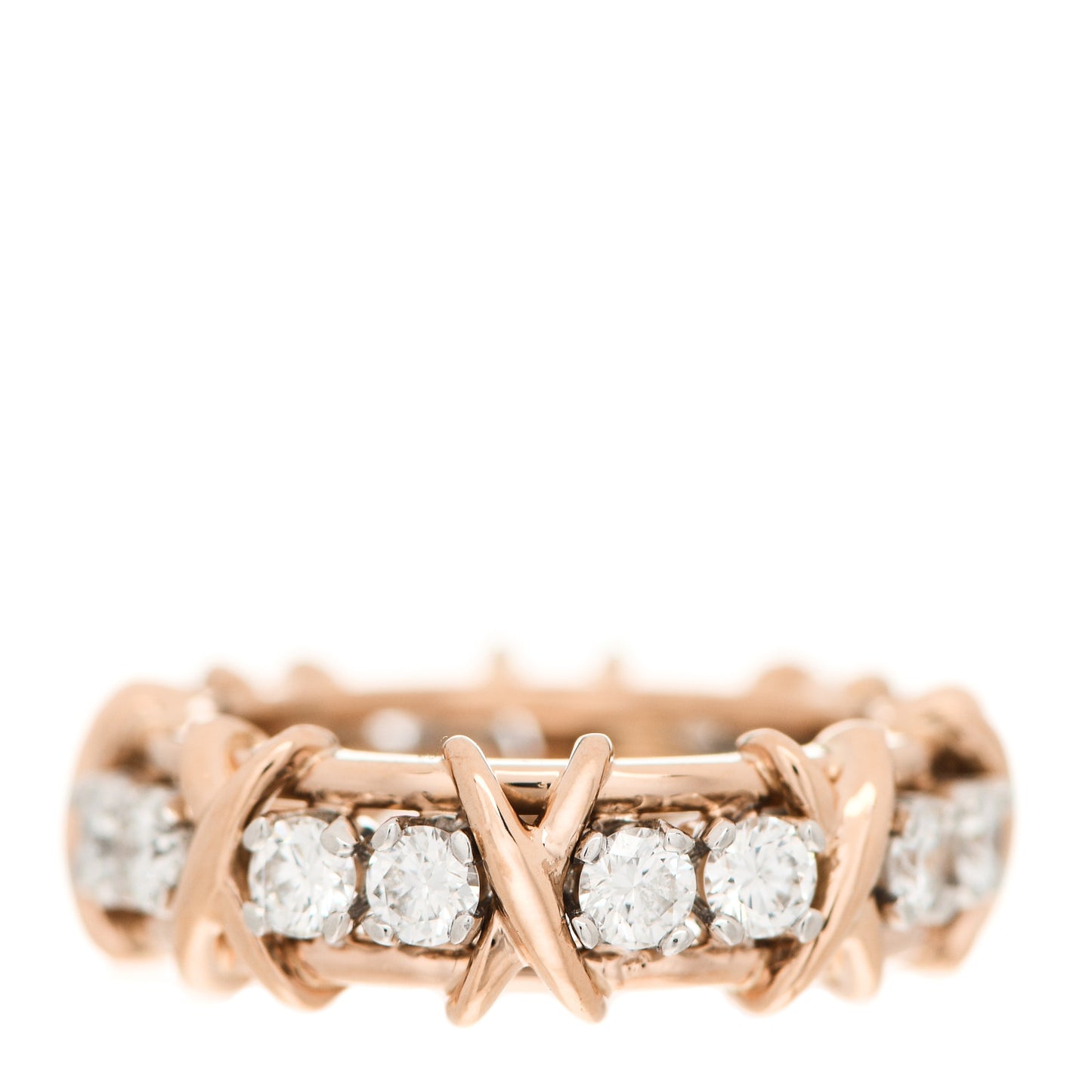 18K Rose Gold Platinum Diamond Schlumberger Sixteen Stone Ring 48 4.5