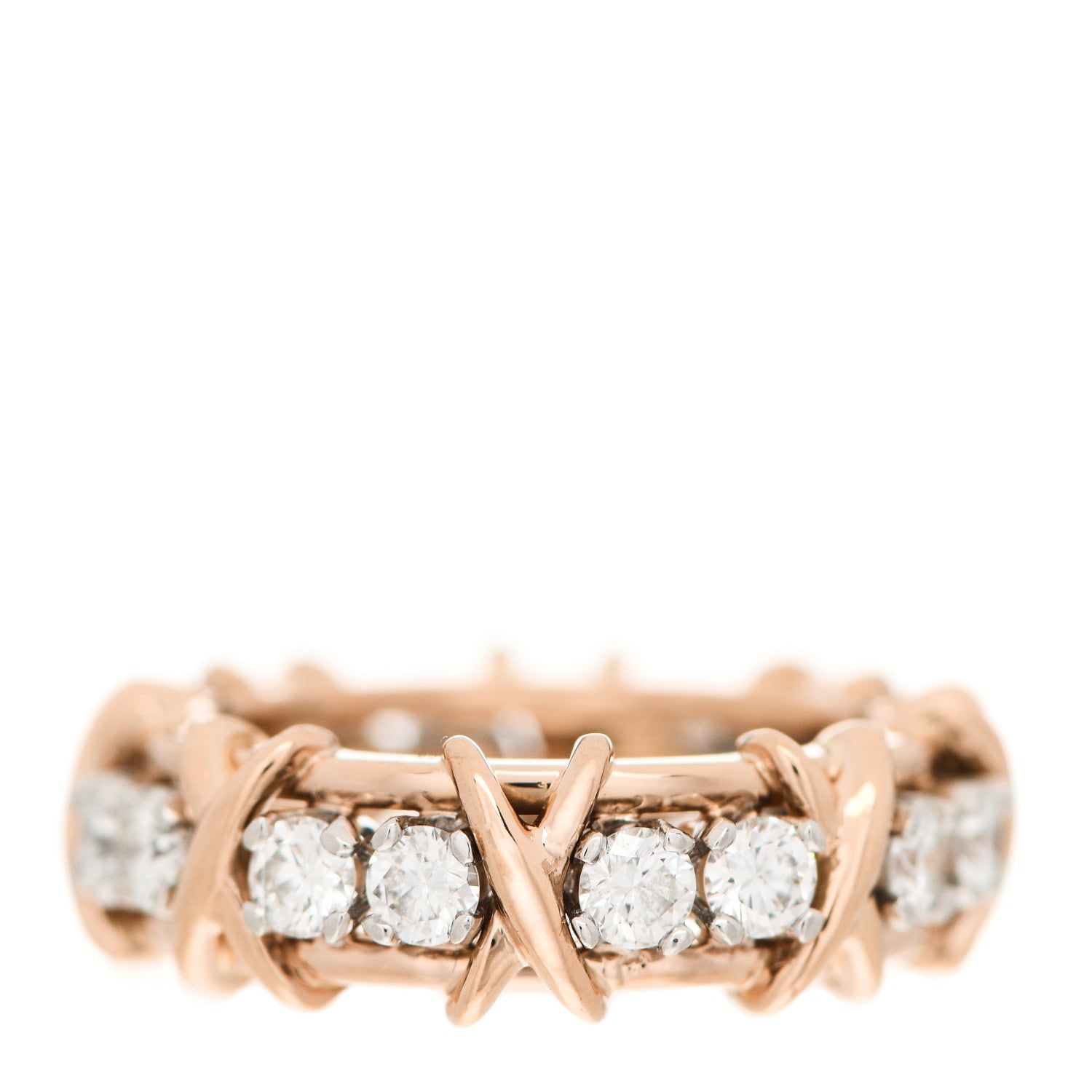 Tiffany 18K Rose Gold Platinum Diamond Schlumberger Sixteen Stone Ring 48 4.5 3 of 7