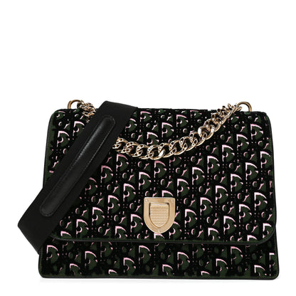 Christian Dior Velvet Oblique Diorama Satchel Black Green Pink 1 of 9