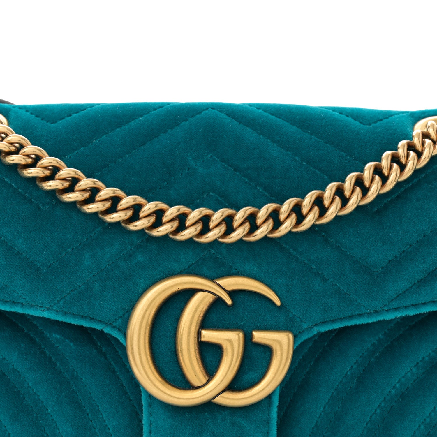 Gucci Velvet Matelasse Small GG Marmont Shoulder Bag Pavone Cyan 8 of 10