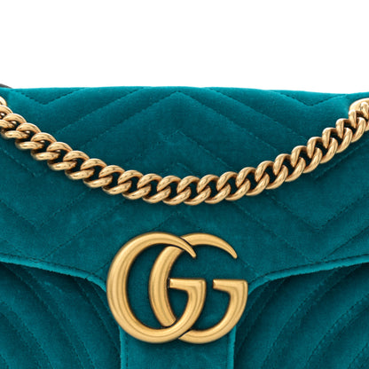 Gucci Velvet Matelasse Small GG Marmont Shoulder Bag Pavone Cyan 8 of 10