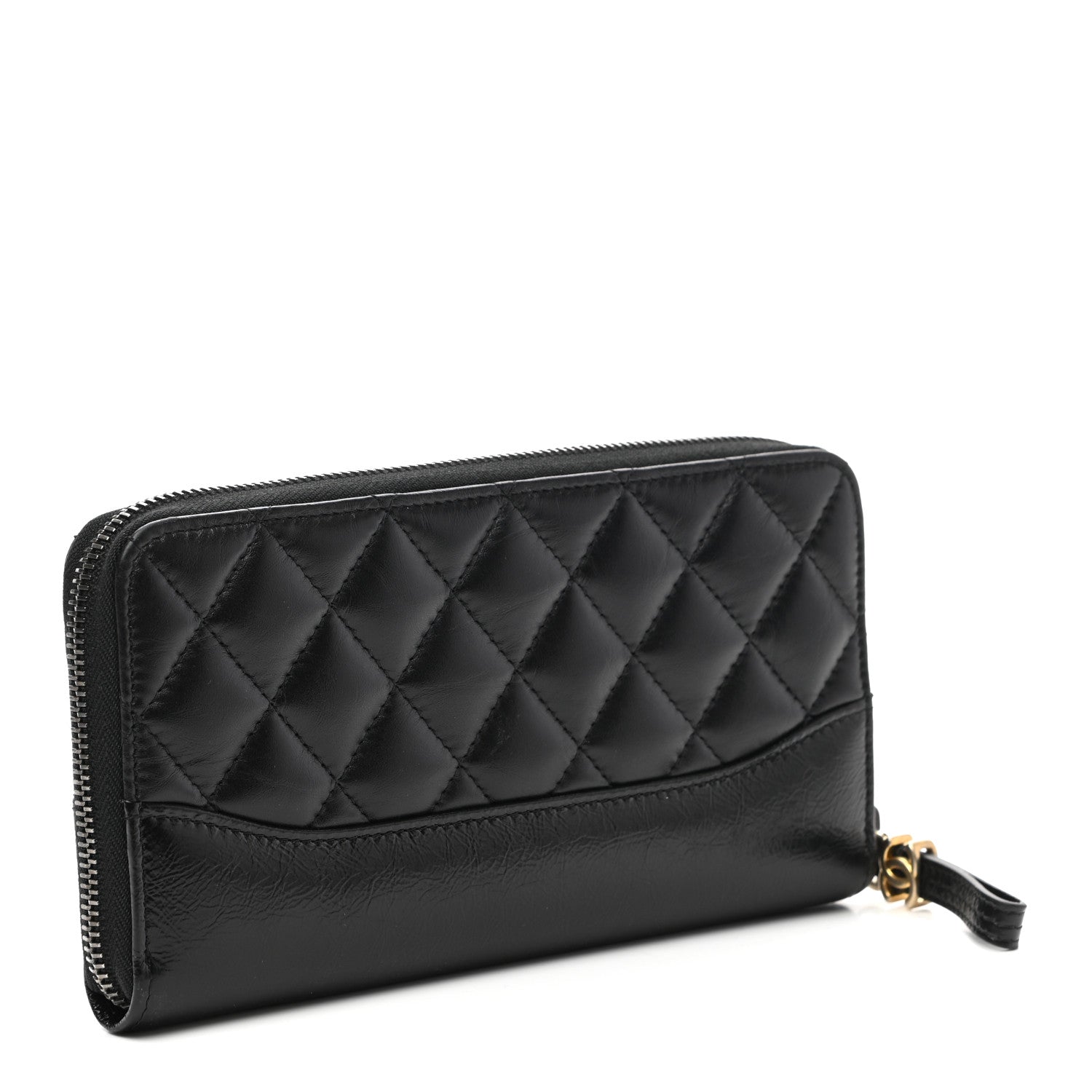 Chanel Aged Calfskin Quilted Large Gabrielle Zip Around Wallet Black 3 of 8