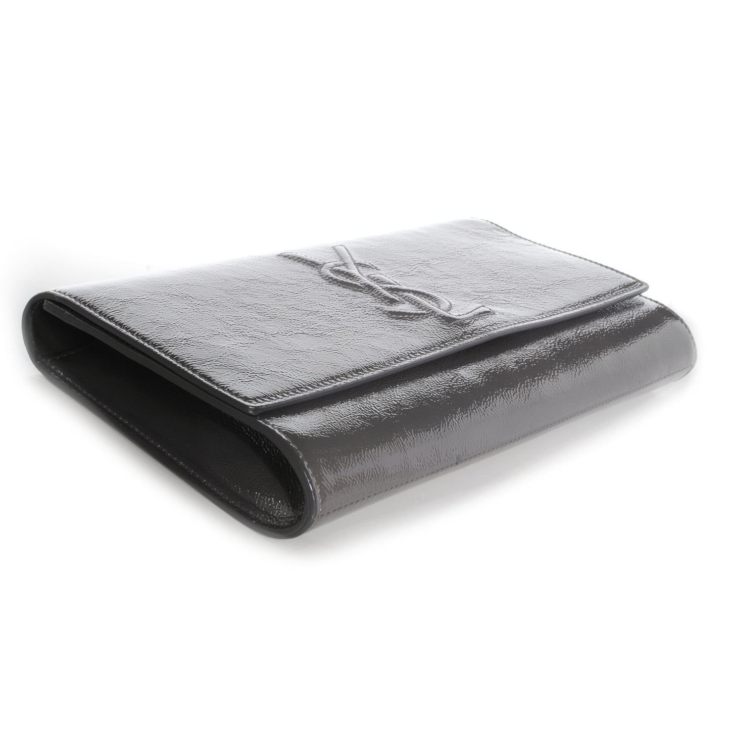 Textured Patent Belle de Jour Clutch Grey