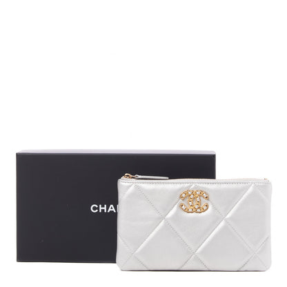 Chanel Shiny Goatskin Quilted Small Chanel 19 Pouch Silver 9 of 9