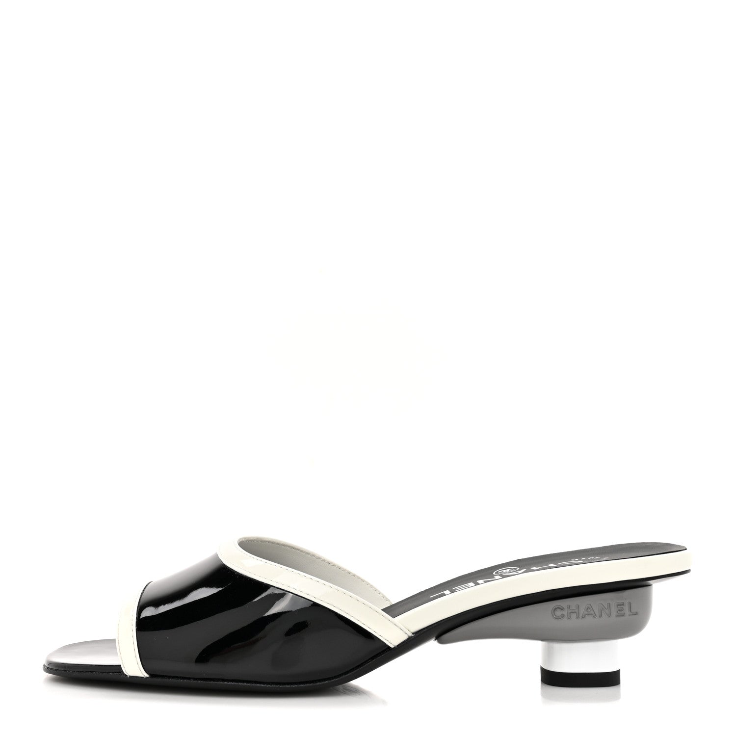 Chanel Patent Calfskin Mules 37.5 Black White 1 of 11