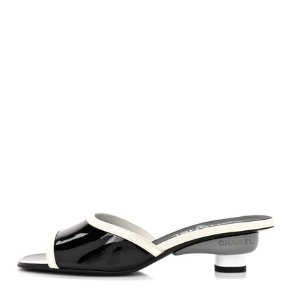 Chanel Patent Calfskin Mules 37.5 Black White 1 of 11