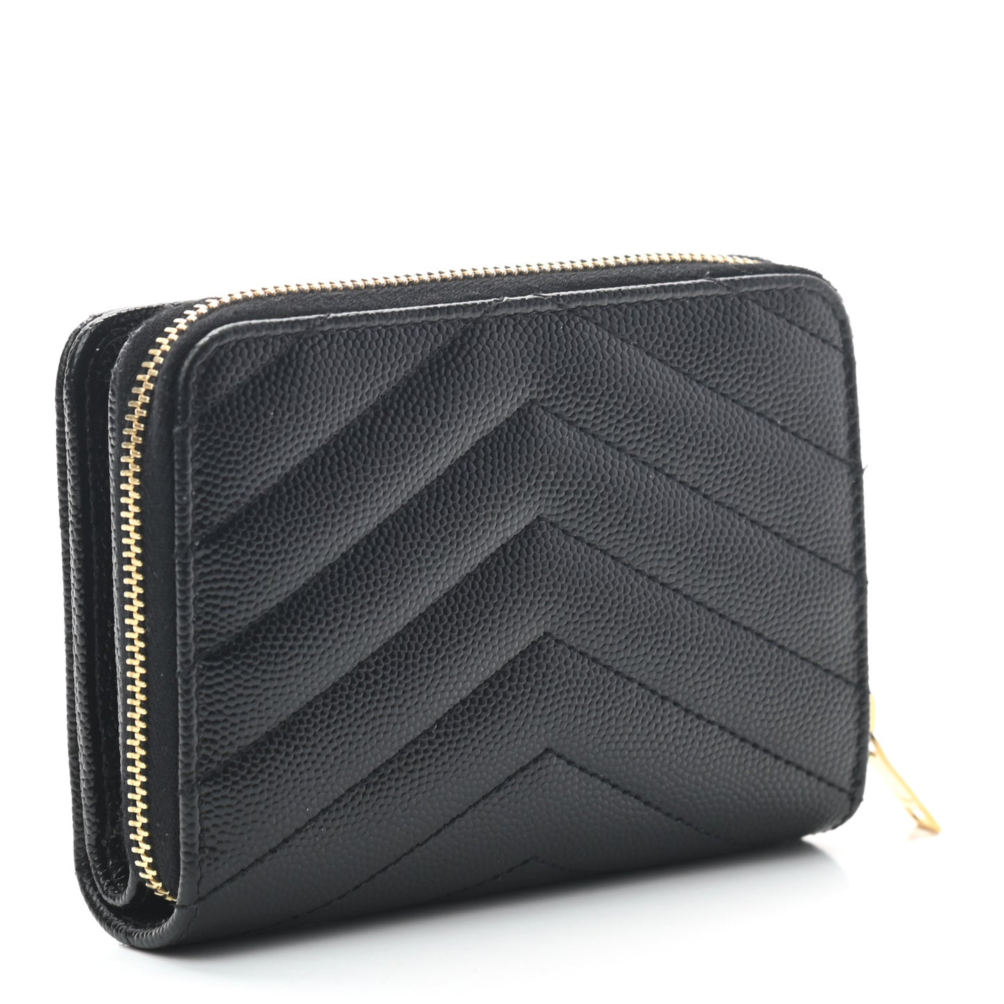 Grain De Poudre Matelasse Chevron Monogram Compact Zip Around Wallet Black