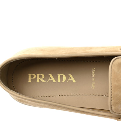 Prada Vitello Scamosciato Metal Triangle Logo Saint Tropez 25mm Loafers 40 Ecru 7 of 9