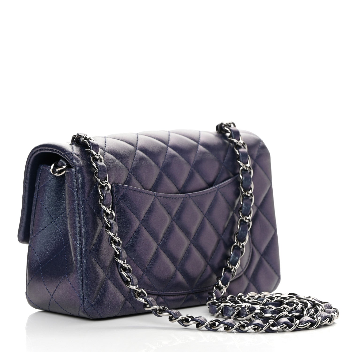 Chanel Iridescent Lambskin Quilted Mini Rectangular Flap Dark Purple 3 of 10