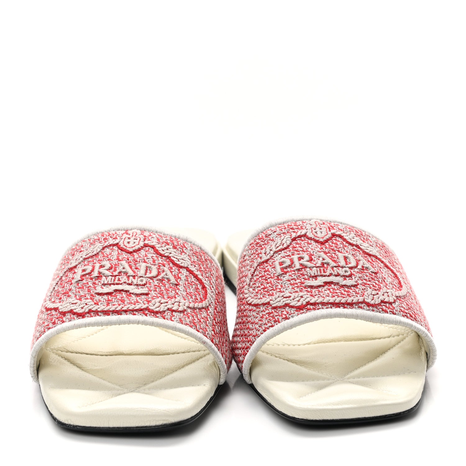 Prada Jacquard Logo Embroidered 10mm Slide Sandals 38.5 Rosso Talco 2 of 7