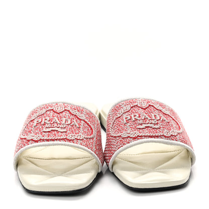 Prada Jacquard Logo Embroidered 10mm Slide Sandals 38.5 Rosso Talco 2 of 7