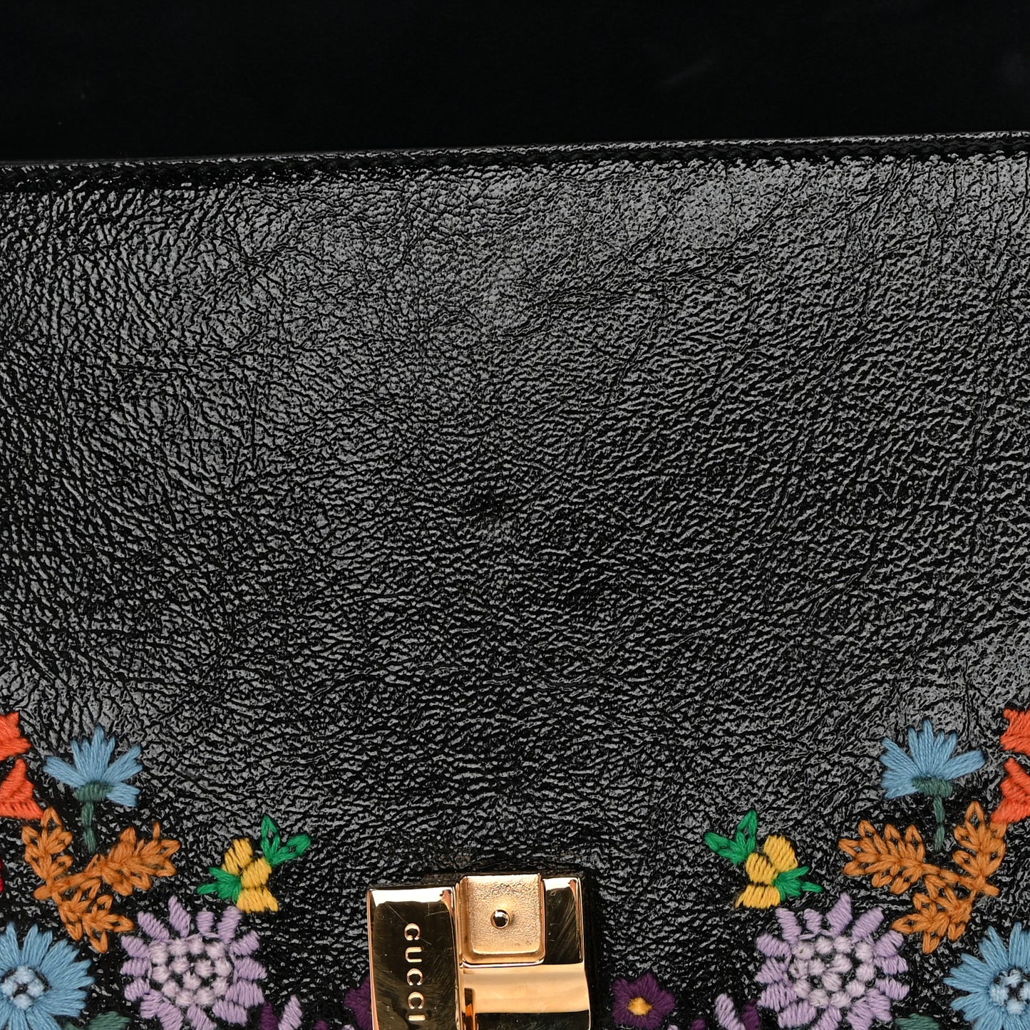 Calfskin Embroidered Small Sylvie Shoulder Bag Black