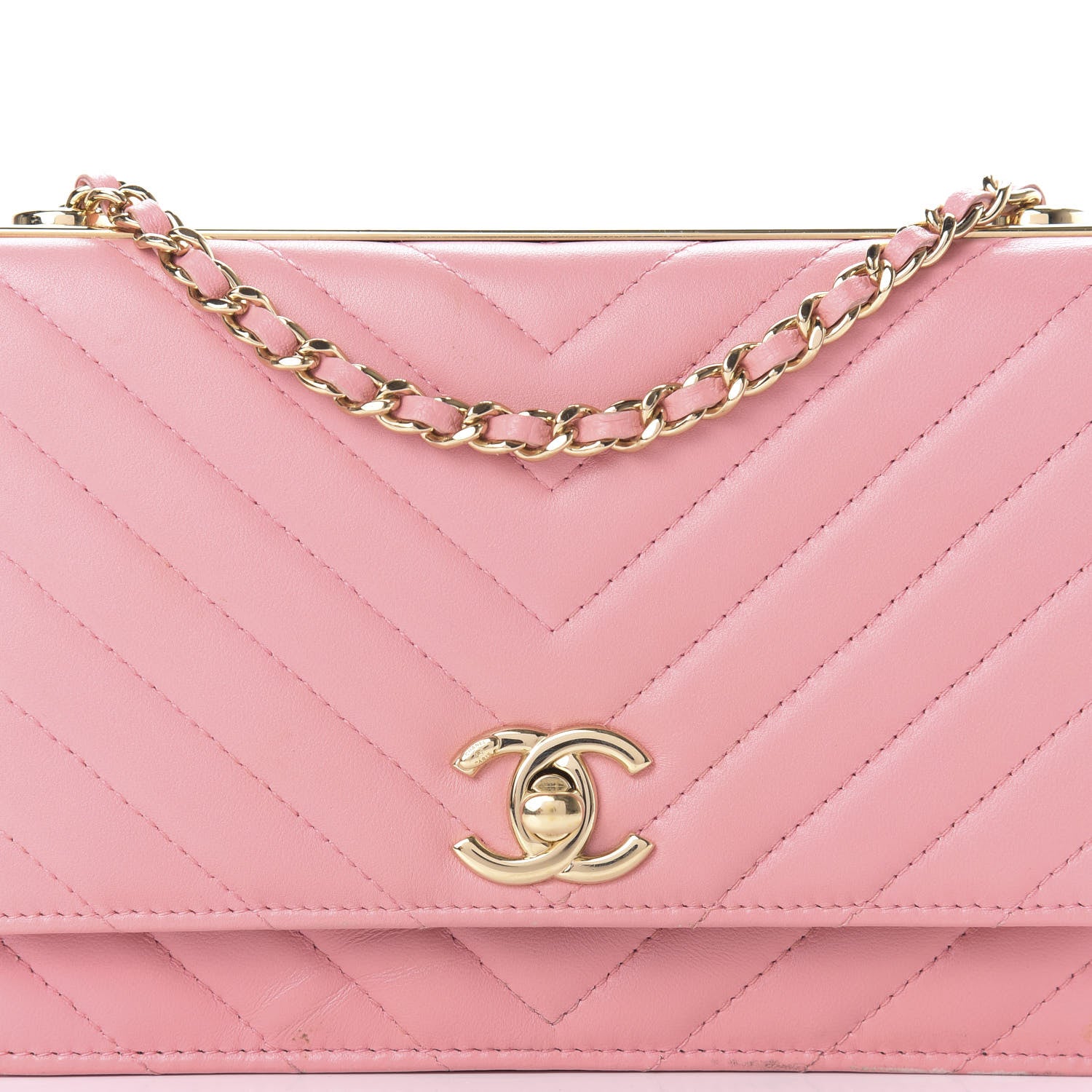 Chanel Lambskin Chevron Quilted Trendy CC Wallet On Chain WOC Pink 15 of 15