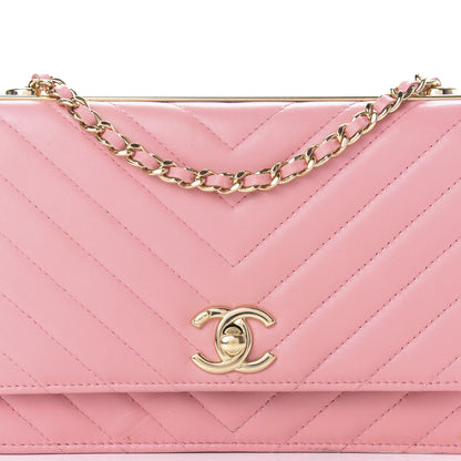 Chanel Lambskin Chevron Quilted Trendy CC Wallet On Chain WOC Pink 15 of 15