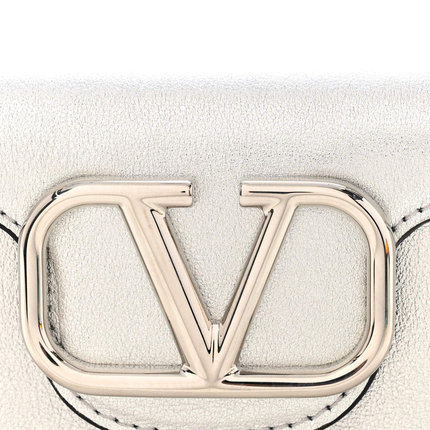 Laminated Calfskin Vlogo Micro Loco Shoulder Bag Silver