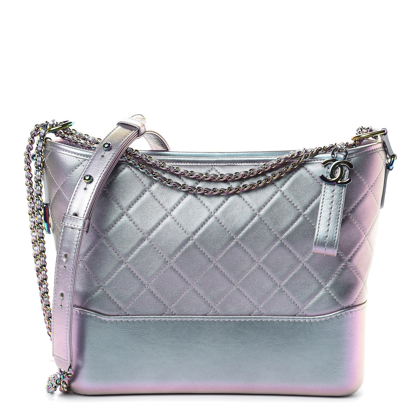 Iridescent Lambskin Calfskin Quilted Medium Gabrielle Hobo Light Purple