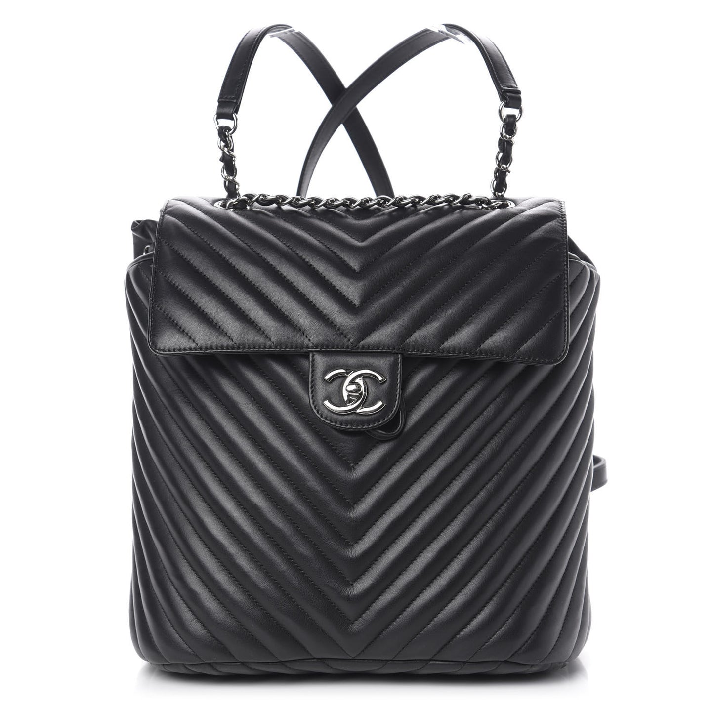 Calfskin Chevron Quilted Large Urban Spirit Backpack Black