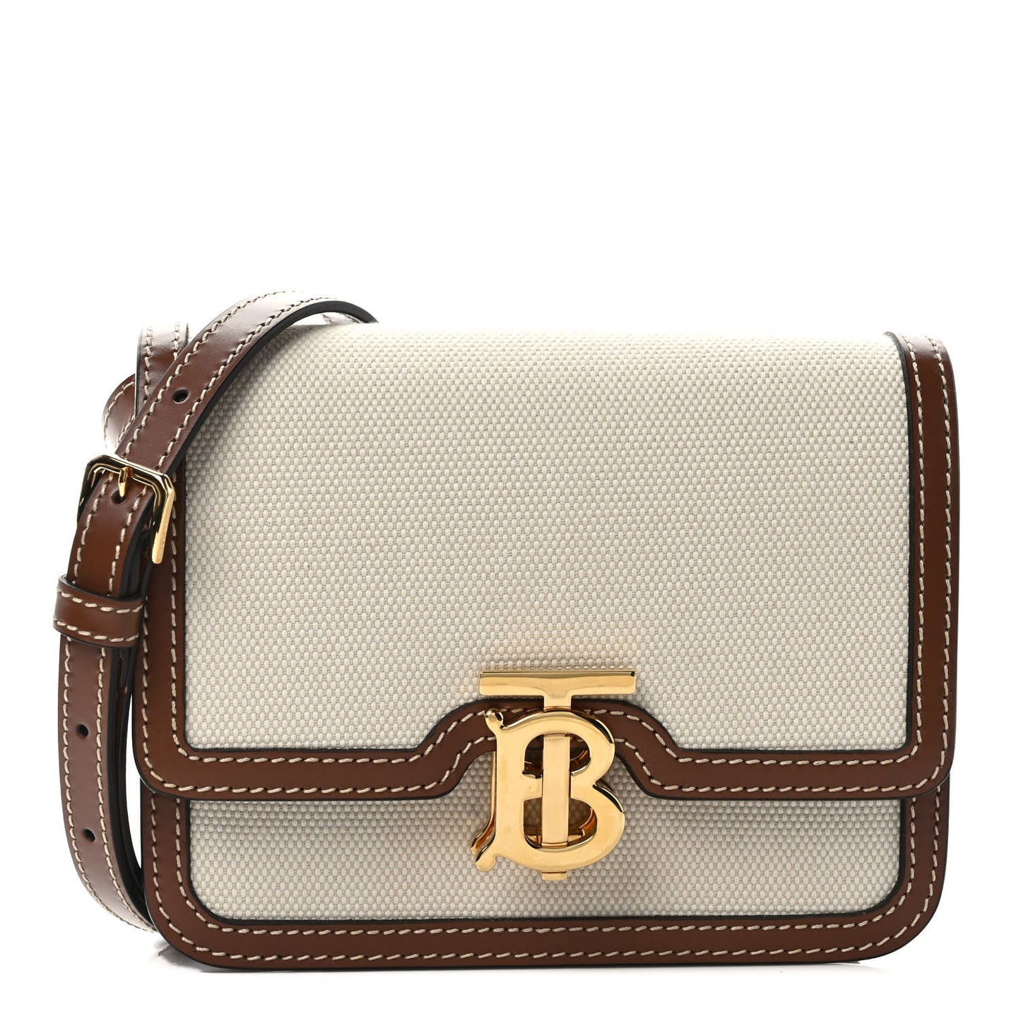 Canvas Calfskin Small TB Bag Natural