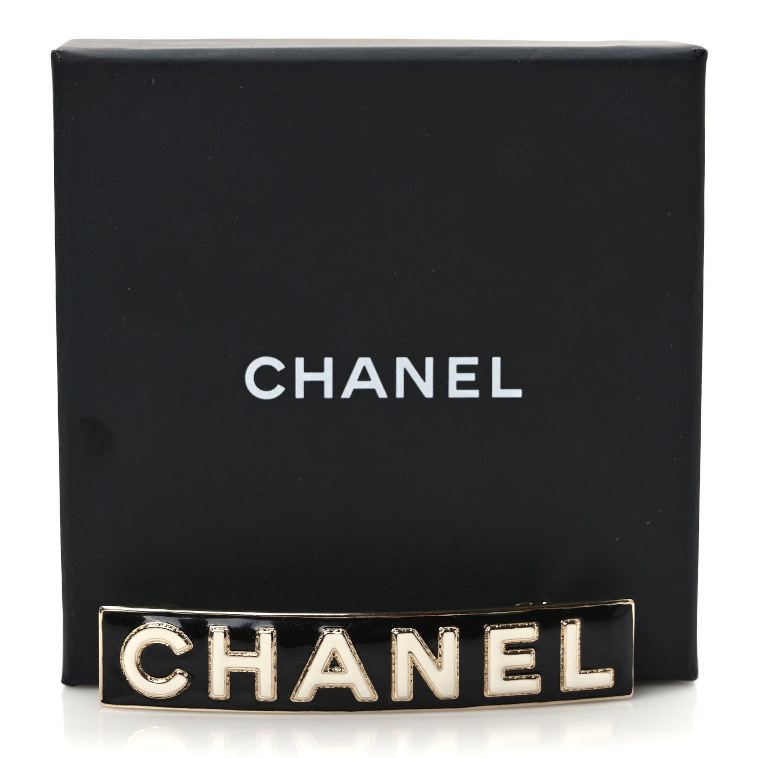 Chanel Metal Resin Enamel Logo Hair Clip Barrette Black White 5 of 5