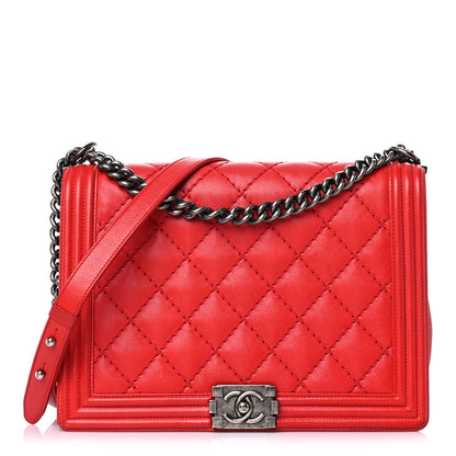 Chanel Calfskin Quilted Double Stitch Large Boy Flap Red 1 of 22