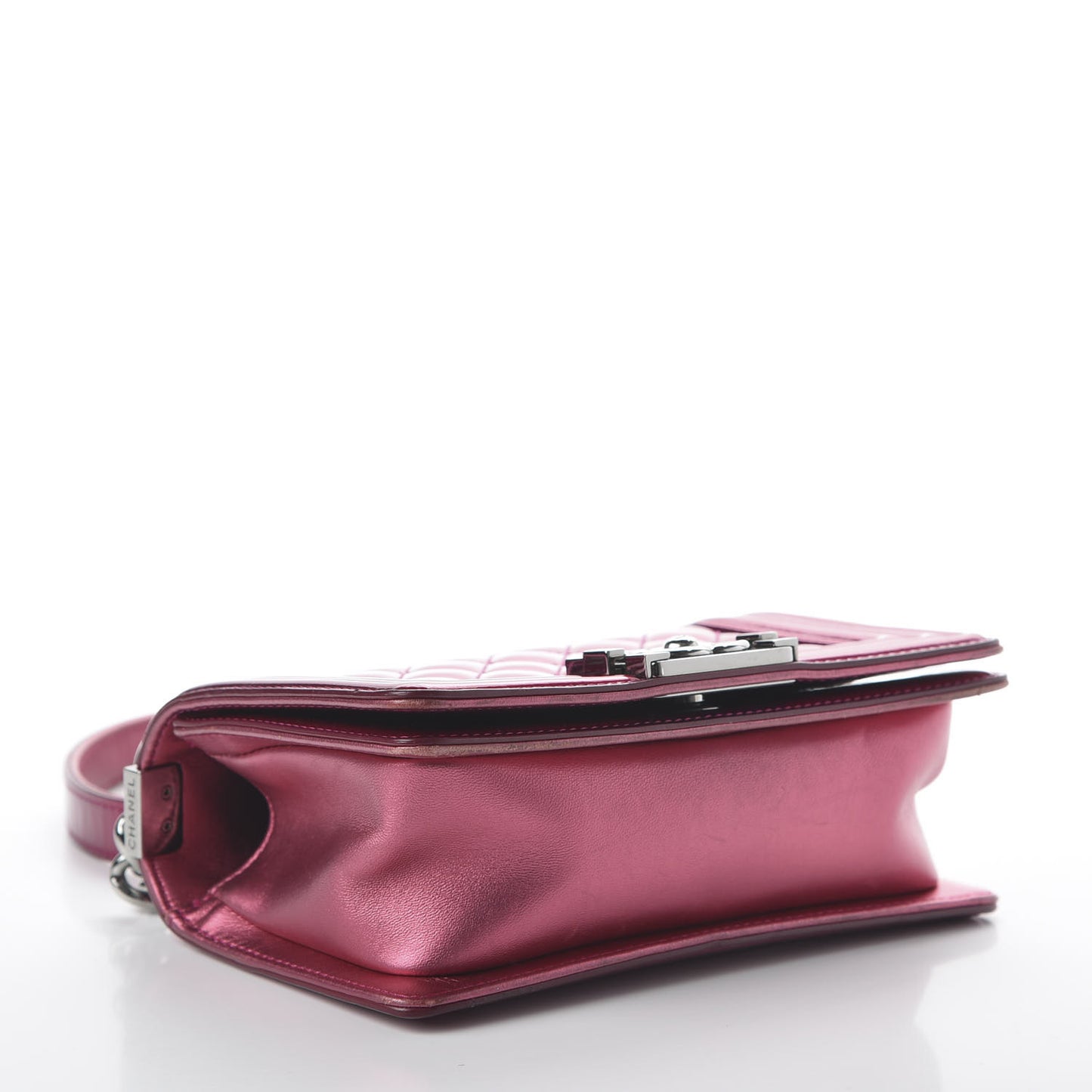 Metallic Patent Calfskin Quilted Small Boy Flap Pink