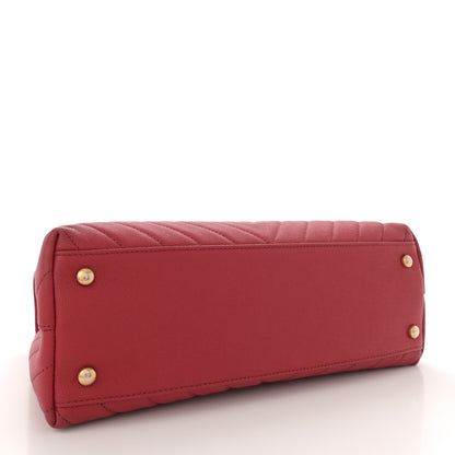 Chanel Caviar Chevron Quilted Small Coco Handle Flap Red 4 of 11