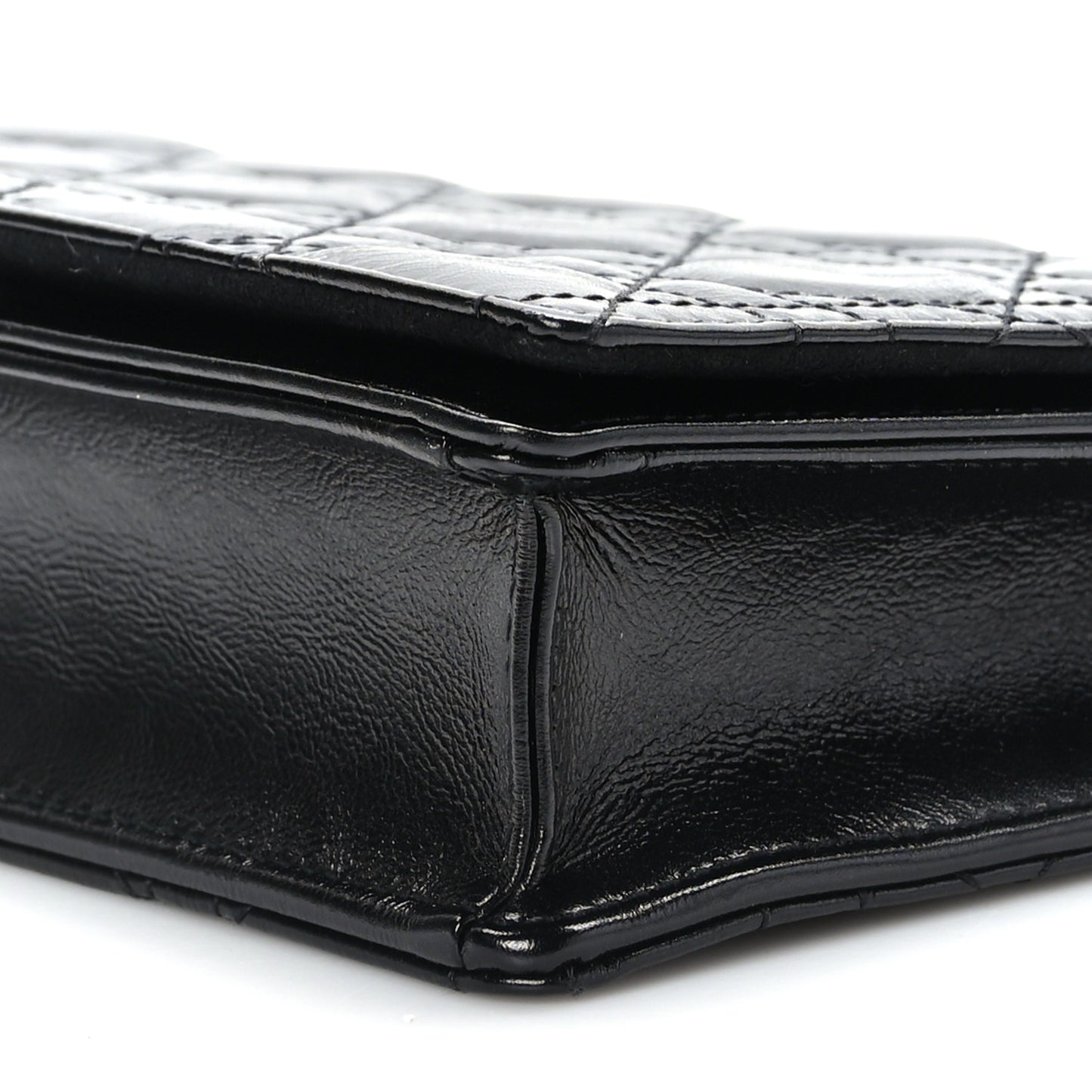 Crinkled Patent Cannage Lady Dior Pouch Black