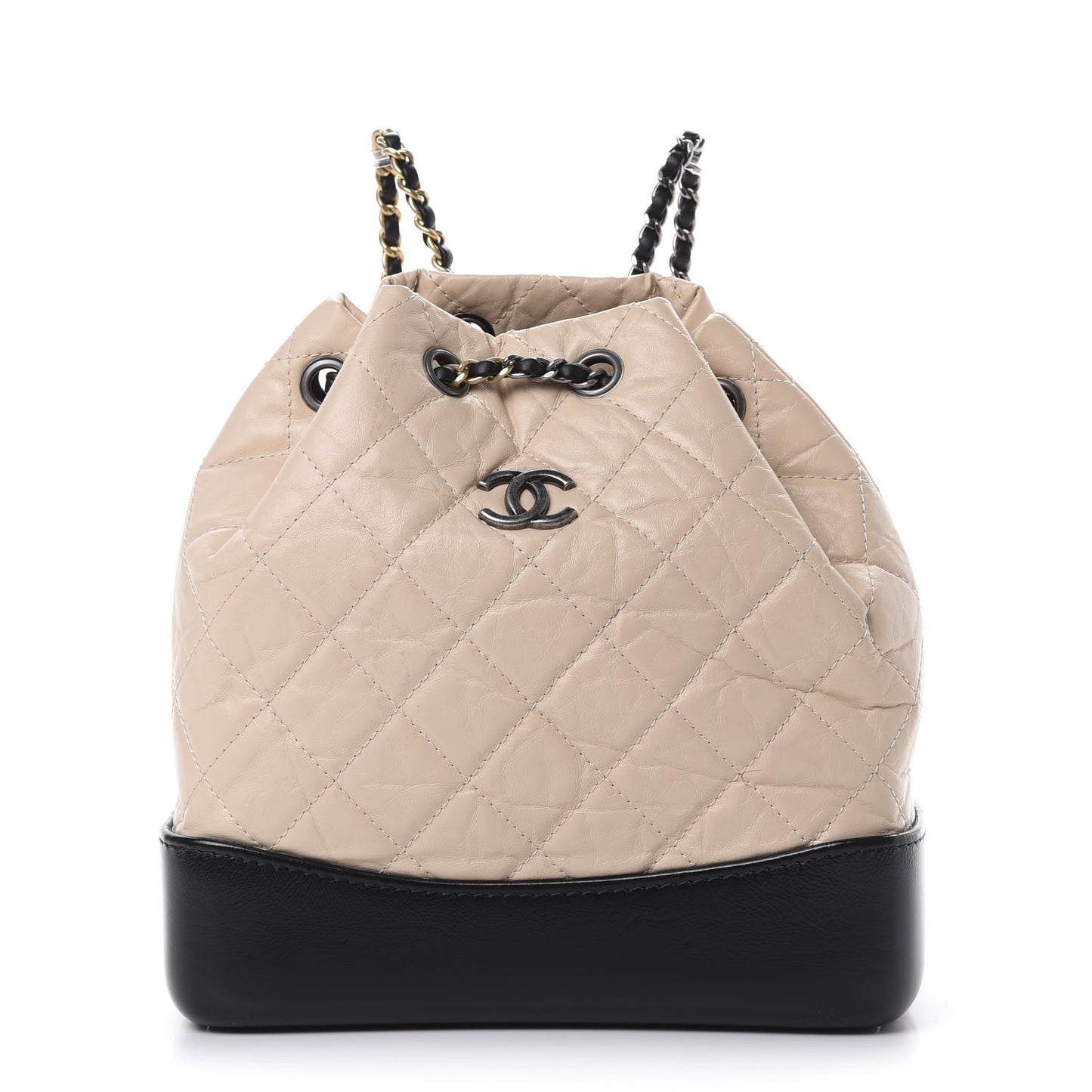 Aged Calfskin Quilted Small Gabrielle Backpack Beige Black