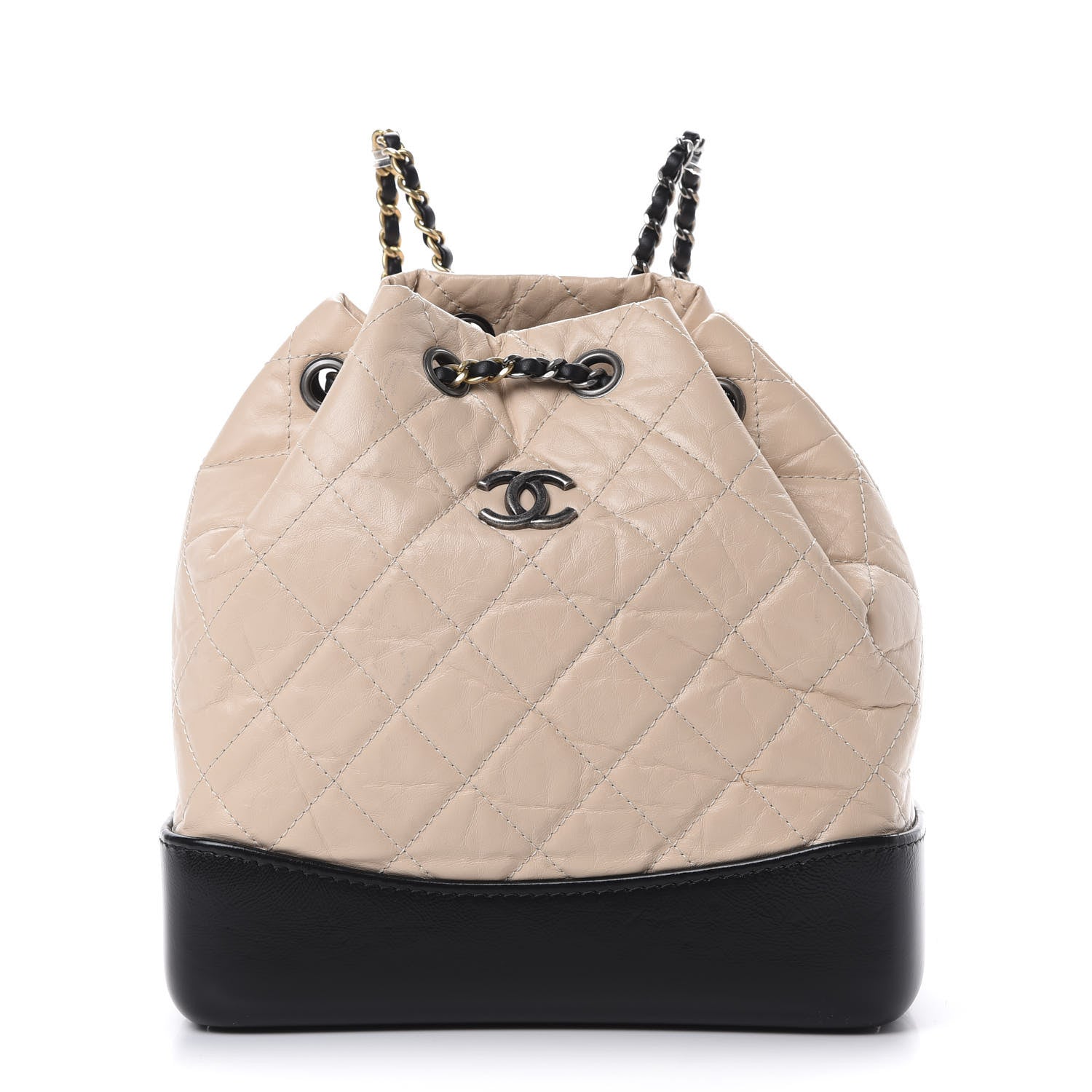 Chanel Aged Calfskin Quilted Small Gabrielle Backpack Beige Black 1 of 12